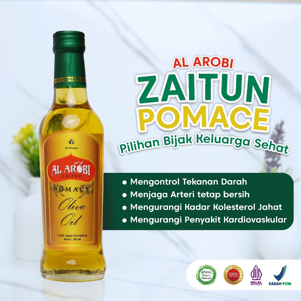 

AL AROBI - Pomace Olive Oil 285ml - Minyak Zaitun Pomace - Hasil tumisan akan lebih wangi dan sehat