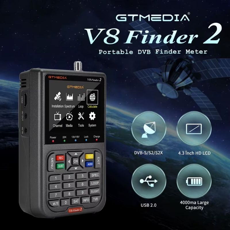 GTmedia Alat Pencari Sinyal Satelit Parabola Digital Satellite Finder - V8 Finder2 - Black