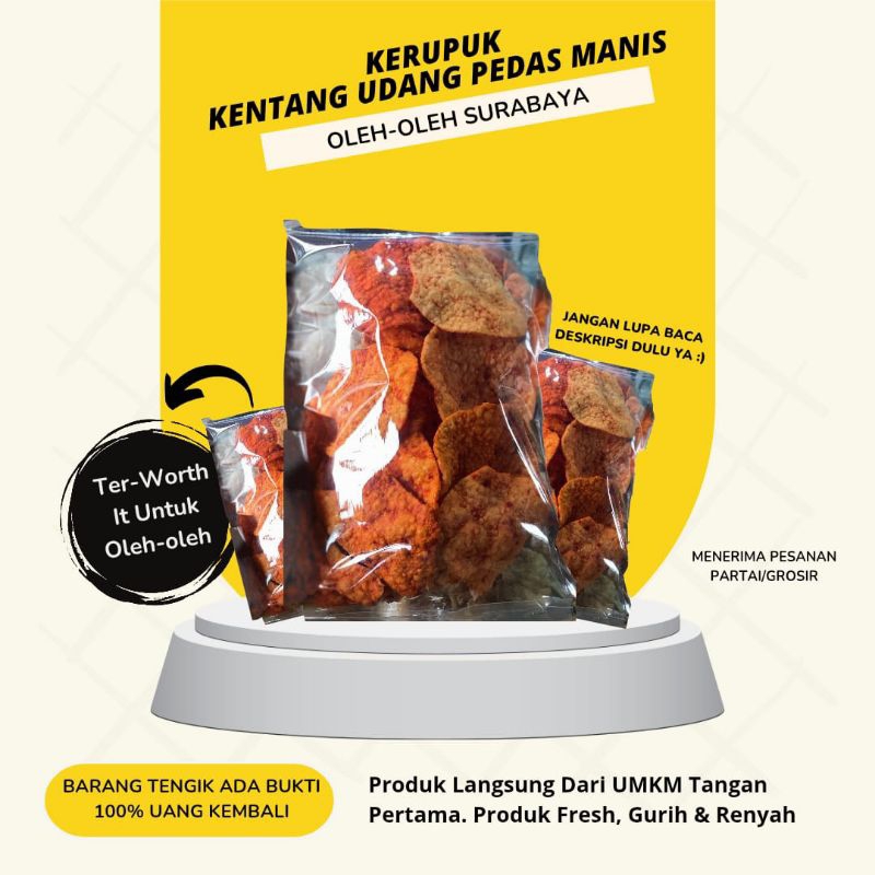 

Kerupuk Kentang Udang Pedas Manis Khas Kenjeran Surabaya