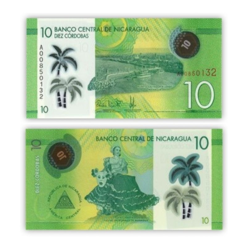 Nicaragua 10 cordobas polymer uang asing