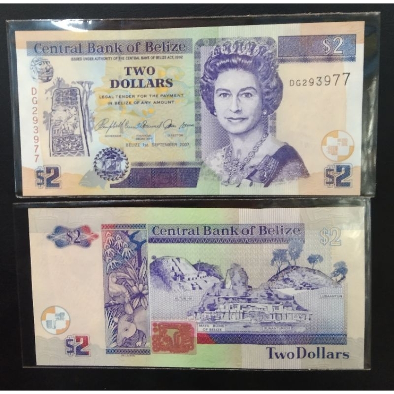 Belize 2 Dollar uang asing