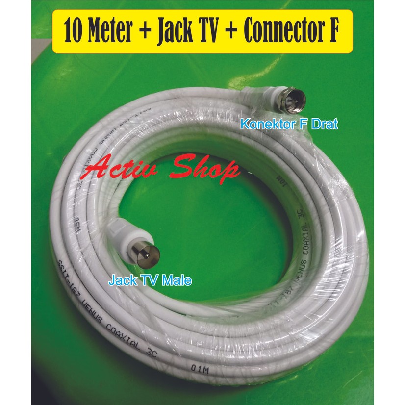Kabel Antena TV 10 meter + Konektor F + Jack TV Venus