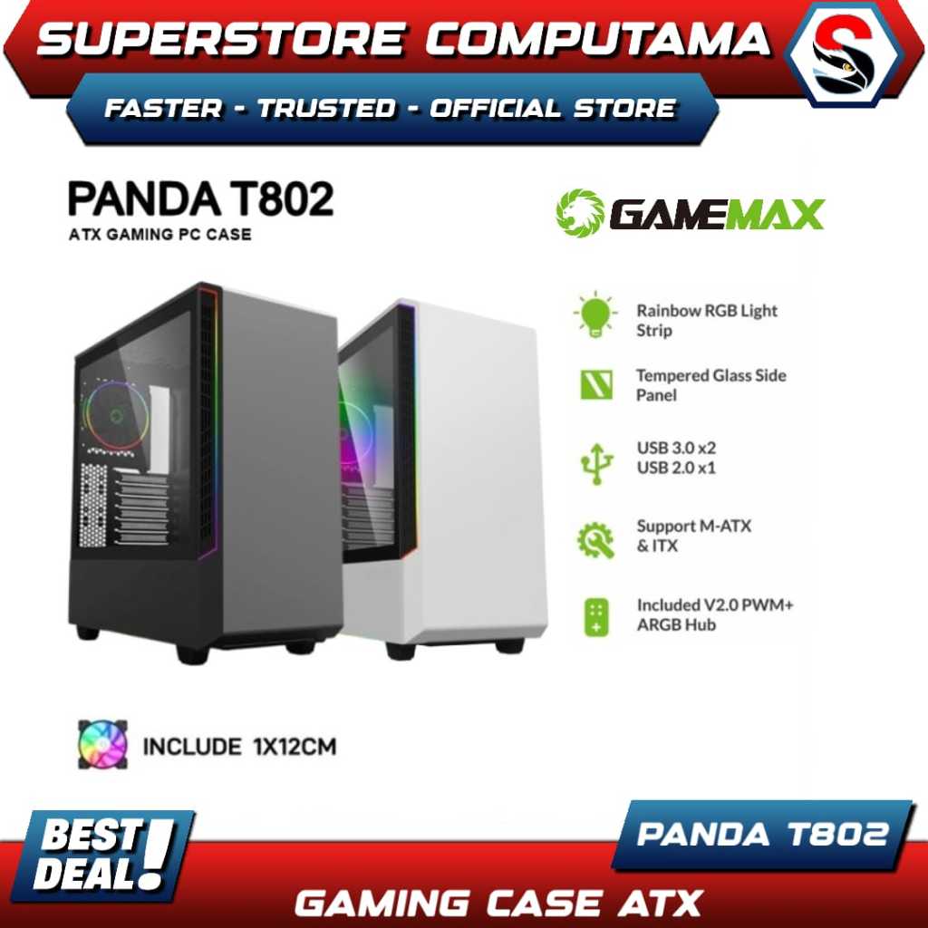 Casing GameMax PANDA T802 ATX Gaming PC Case With LED