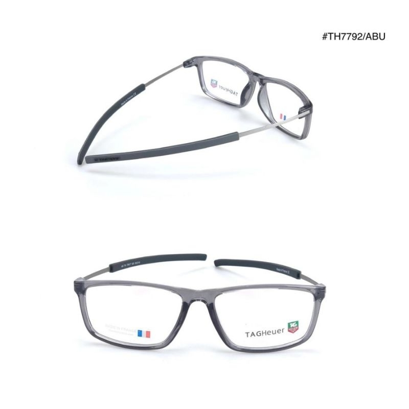 frame kacamata pria wanita kotak fleksible tag heuer TH7792 abu abu transparan grade original