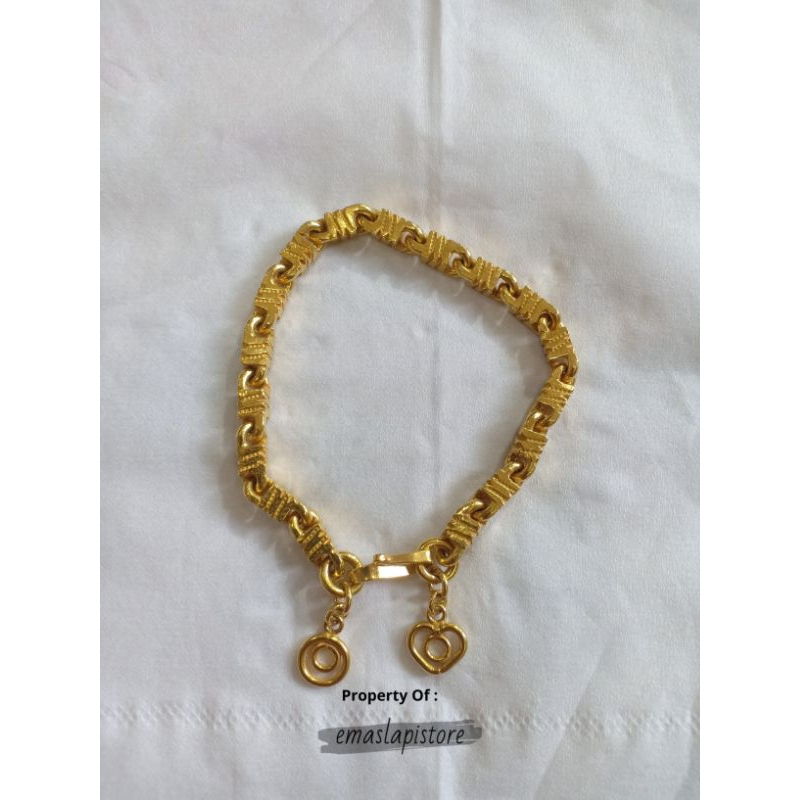 Gelang Medium Balok Batang Ukiran Lapis Emas 999 Banjar