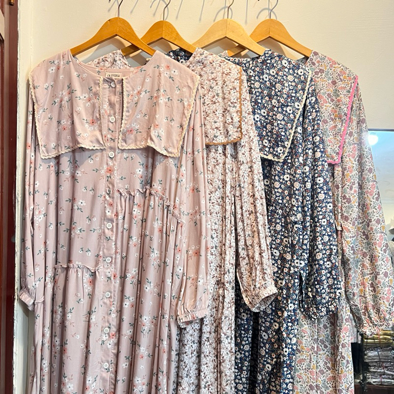 FLORAL MIDI DRESS- long tunik  rayon premium - long tunik motif bunga - kerah korea dress