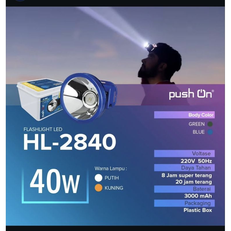 Senter Kepala PushOn HL-2840 / Senter Kepala / Senter Push On / Senter