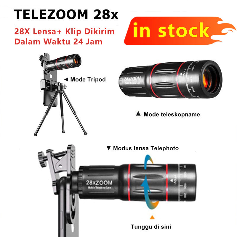 Tele Zoom Lensa Apexel 18x25 Original Lens HP 28x Zoom Kamera Lensa Android Universal Dengan Tripod