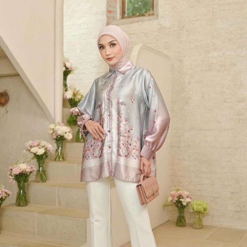 ready stok siap kirim lily rose shirt blouse by vanilla hijab