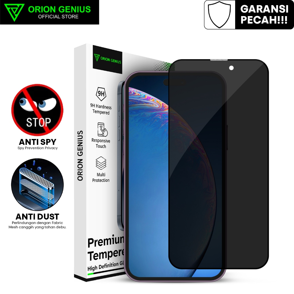 Orion Genius Tempered Glass Anti Spy Anti Gores for iPhone 13 PRO MAX Antispy Anti Gores Pelindung L