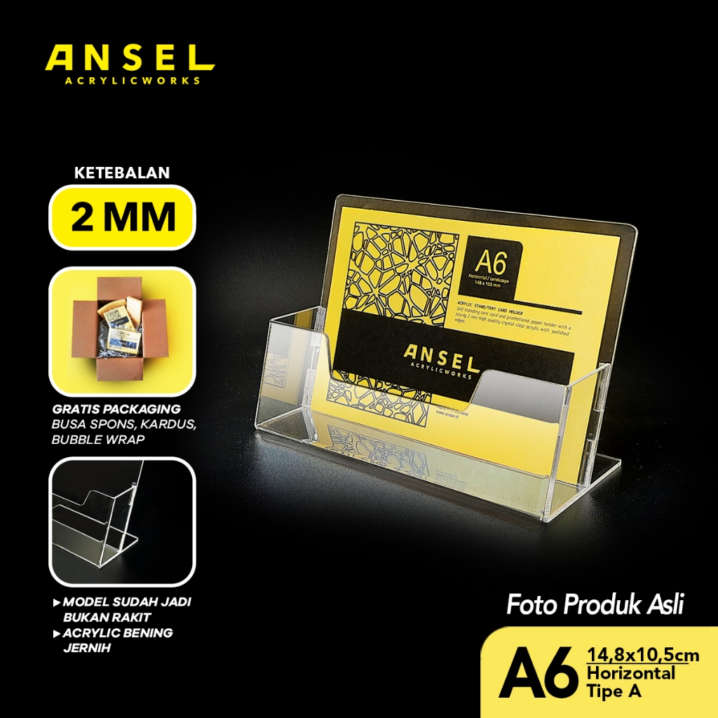 

ANSEL Tempat Brosur Akrilik / Flyer Holder - A6 Horizontal - Tipe A Bening