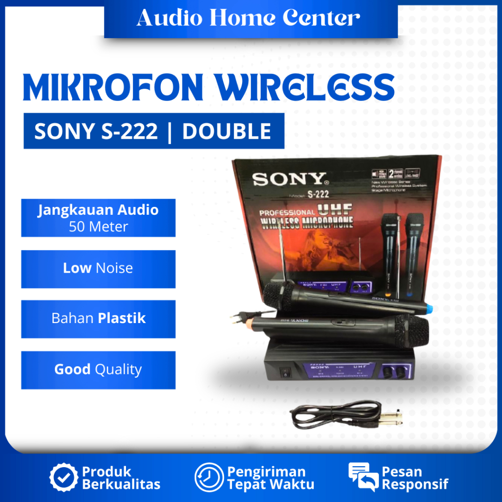 MICROPHONE WIRELESS DOUBLE SONY S-222 WIRELESS MICROPHONE TANPA KABEL MIKROFON WIRELESS