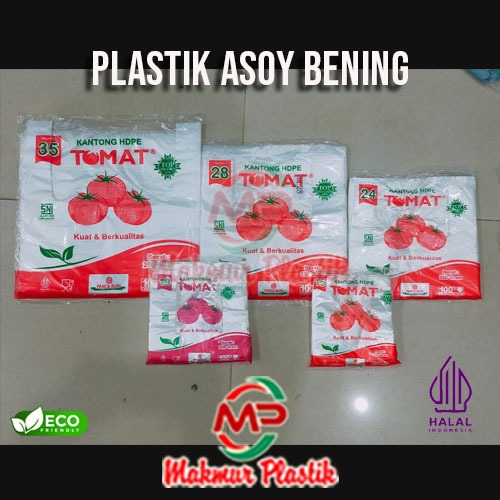 (Merek TOMAT) ASOY PLASTIK BENING / PLASTIK KANTONGAN BENING UKURAN 15, 19, 24, 27, 35