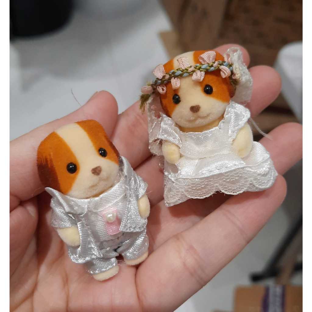 Sylvanian baby wedding chiffon dog couple Preloved