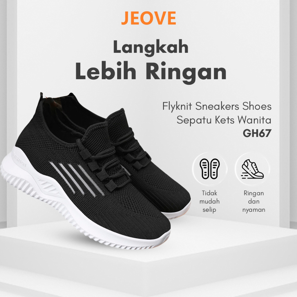 JEOVE Sneakers Shoes Sepatu Kets Wanita Flyknit GH67 Model Stylish Rajut Tebal Anti Slip