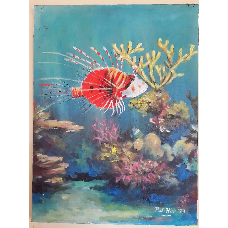 Lukisan Kanvas Aesthetic - Lukisan Ikan Singa Laut (HANDMADE) – Kanvas 30 x 40