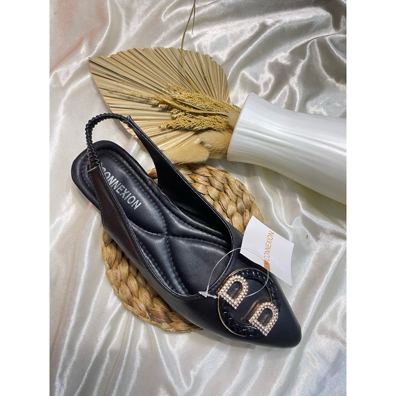 sandal sepatu tali belakang wanita murah fladeo hak tahu tinggi 3cm Tan empuk nyaman