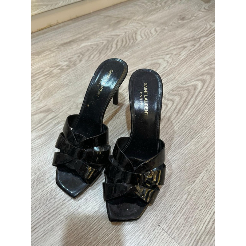 preloved YSL size 38 Tribute 85 Patent Leather Sandal Heels Black original full set + receipt