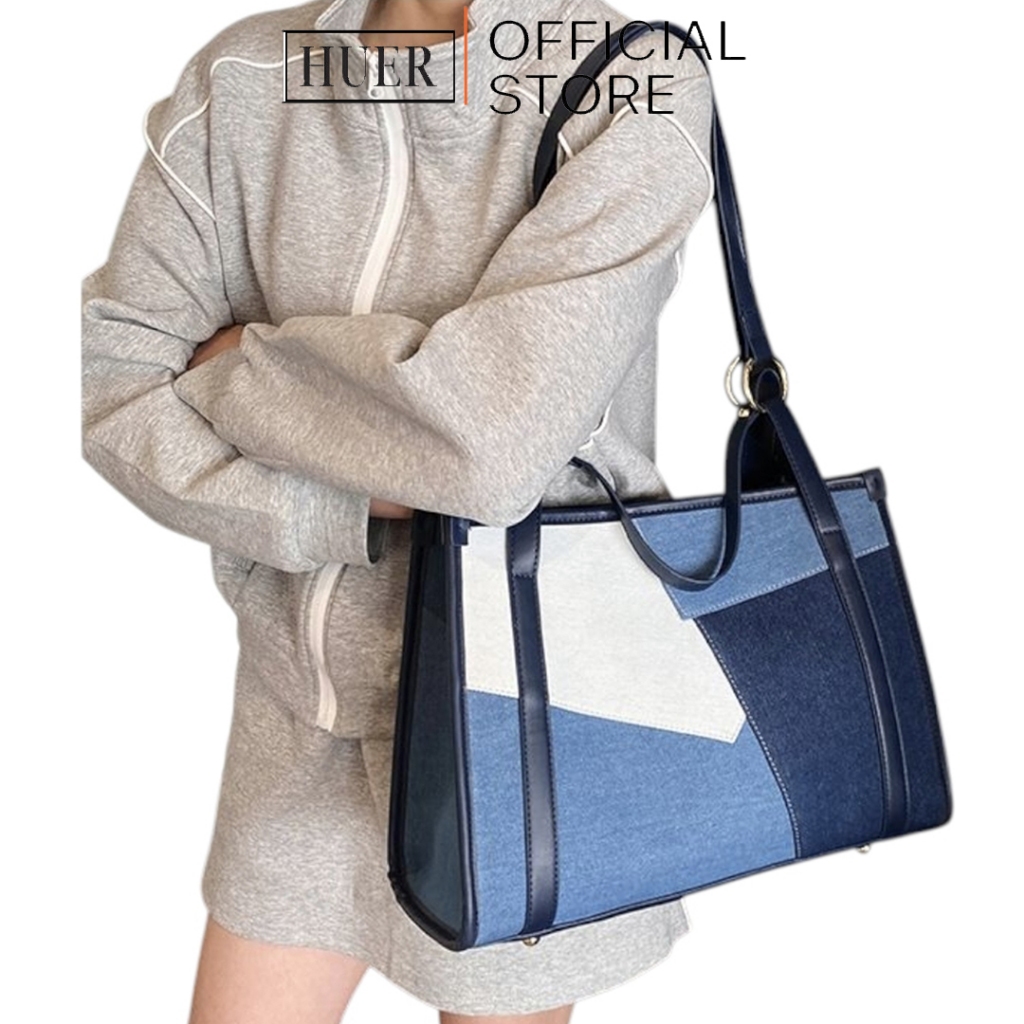 HUER ~ Tas Wanita Lovita Patchwork Denim Shoulder Bag 9536-608 #1863