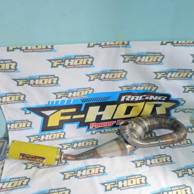 Knalpot vespa Racing Buang kanan panjang Silincer Big yellow Carbon FHOR