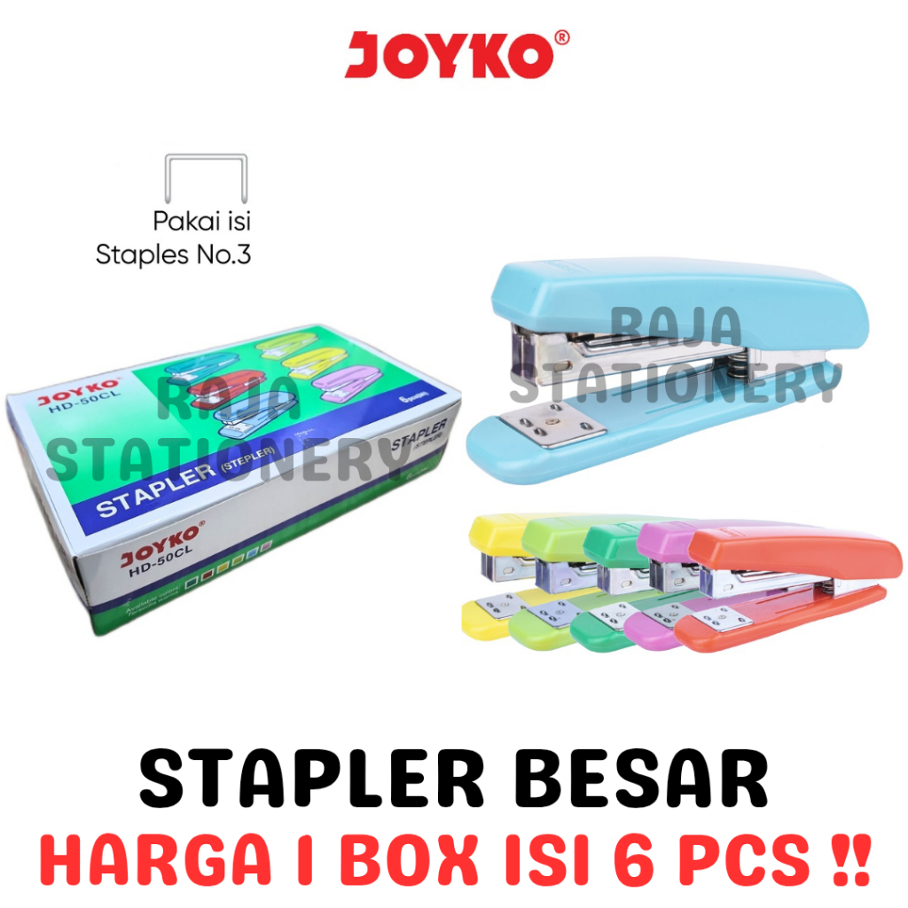 

JOYKO STAPLER HD50 BIG NO.3 STEPLER JOYKO BESAR HEKTER ALAT STEPLES WARNA HD-50CL BOX [6PCS]