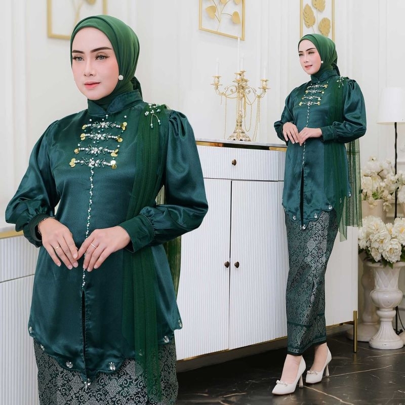Setelan kebaya kurung melayu tafeta payet // baju kurung melayu // baju kurung tafeta