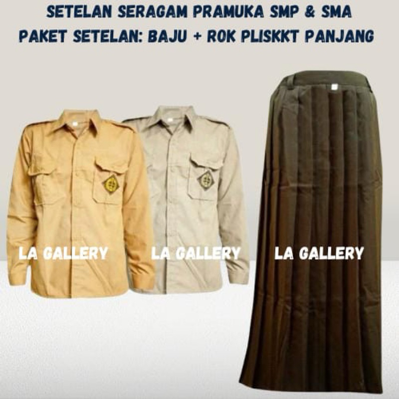 Setelan Seragam Sekolah Pramuka SMP SMA untuk Putri perempuan Jumbo PENGGALANG LENGAN PANJANG + ROK 