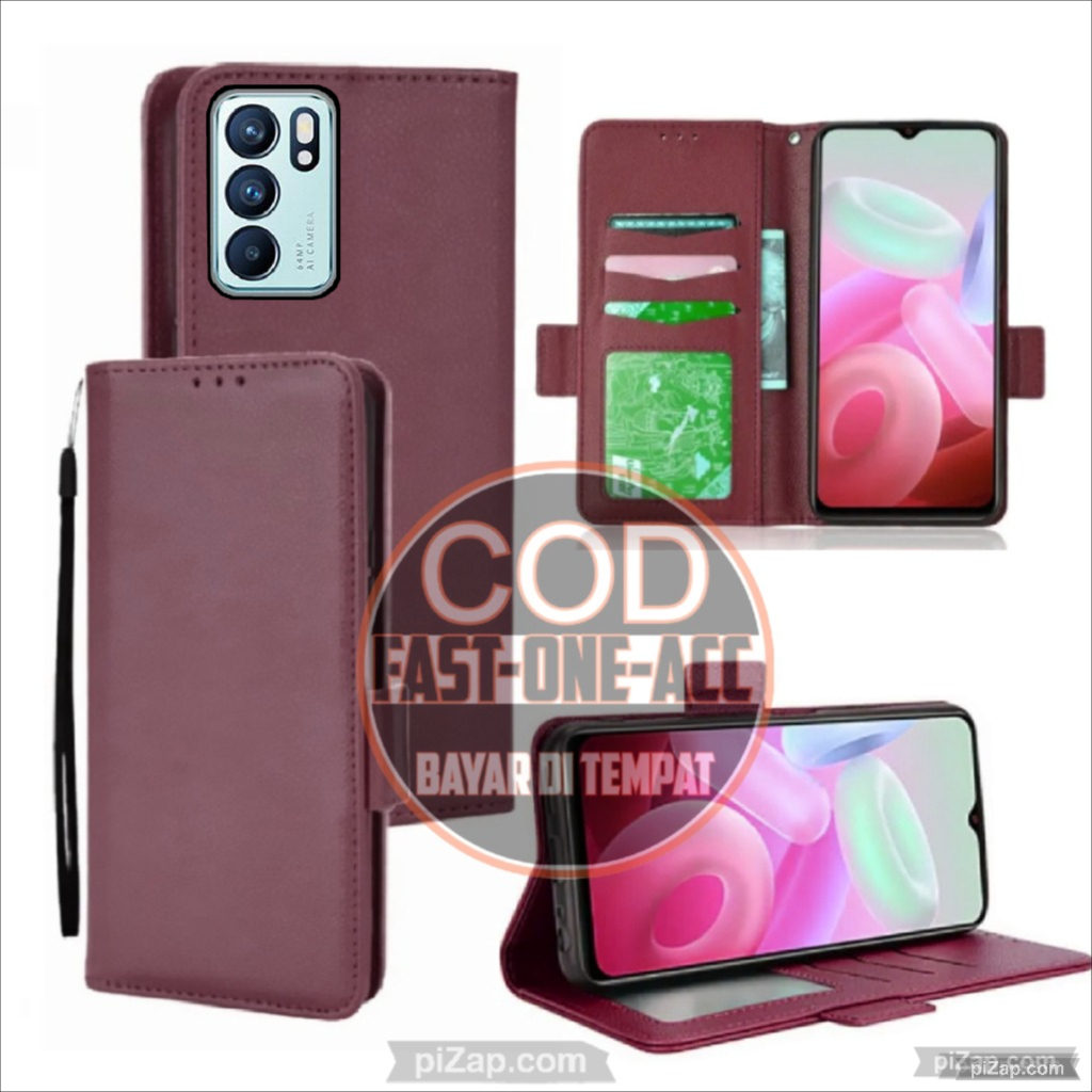 CASE HP OPPO RENO 6 4G- CASING DOMPET - FLIP COVER LEATHER- SARUNG HP