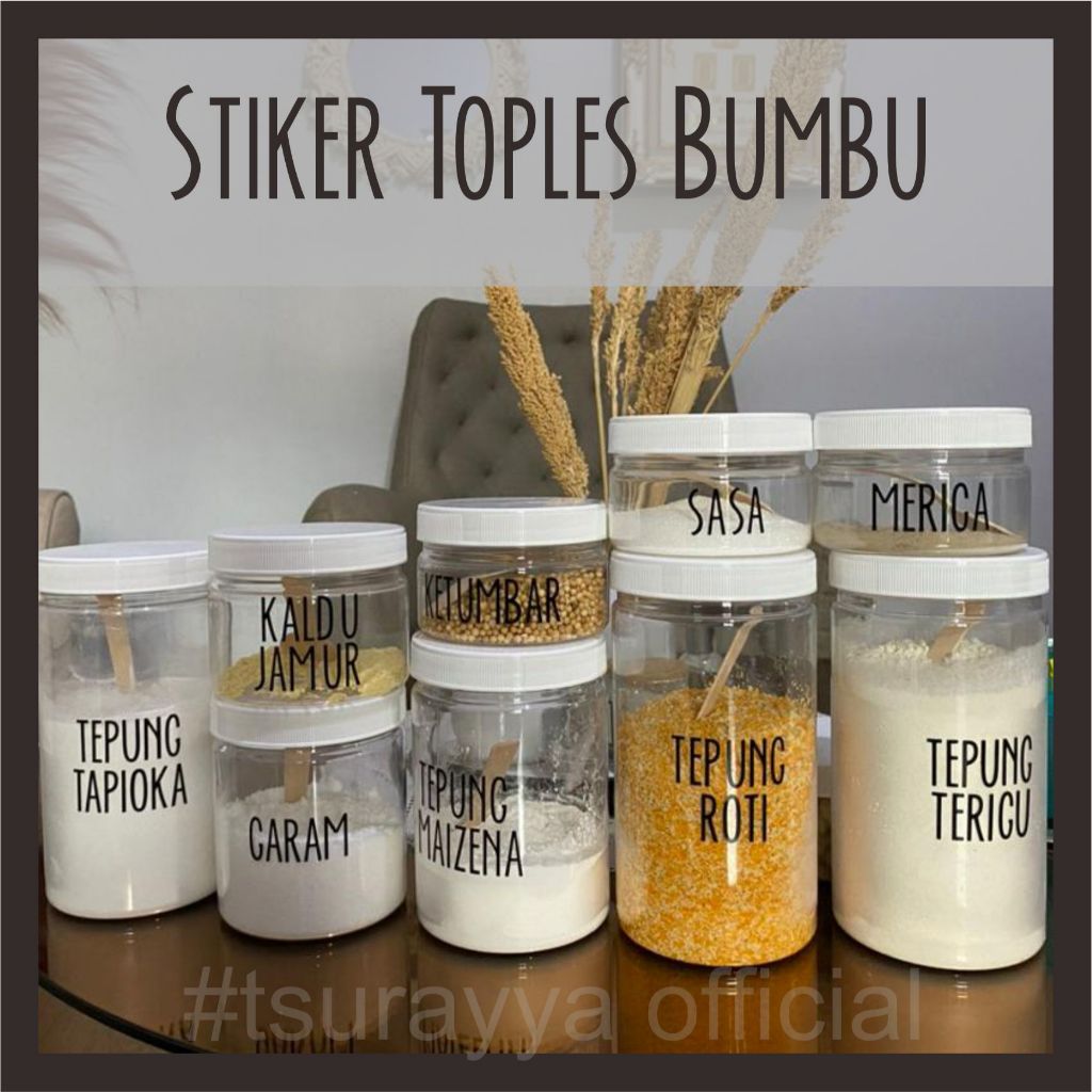 Stiker cuting Toples Nama Bumbu Dapur Estetik Keren Custom Nama Bumbu Sesukanya Tahan Air Waterproof