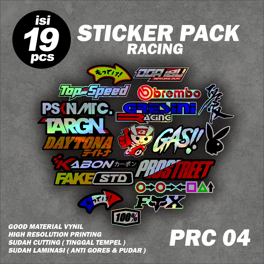 

19 Lembar Sticker Racing / Sticker pack / Sticker Sponsor / Sticker Motor / Sticker Kecil2 cocok buat Motor Mobil Hp Laptop Helm Hologram Pelangi Vinyl Putih GRE.PRC04