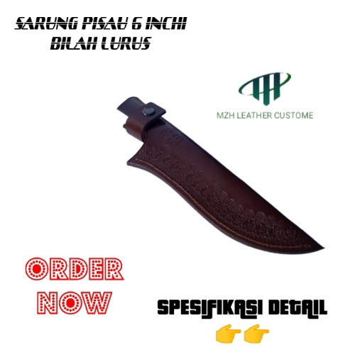 Sarung pisau kulit asli bilah lurus 6 inchi  bilah16 cm murah