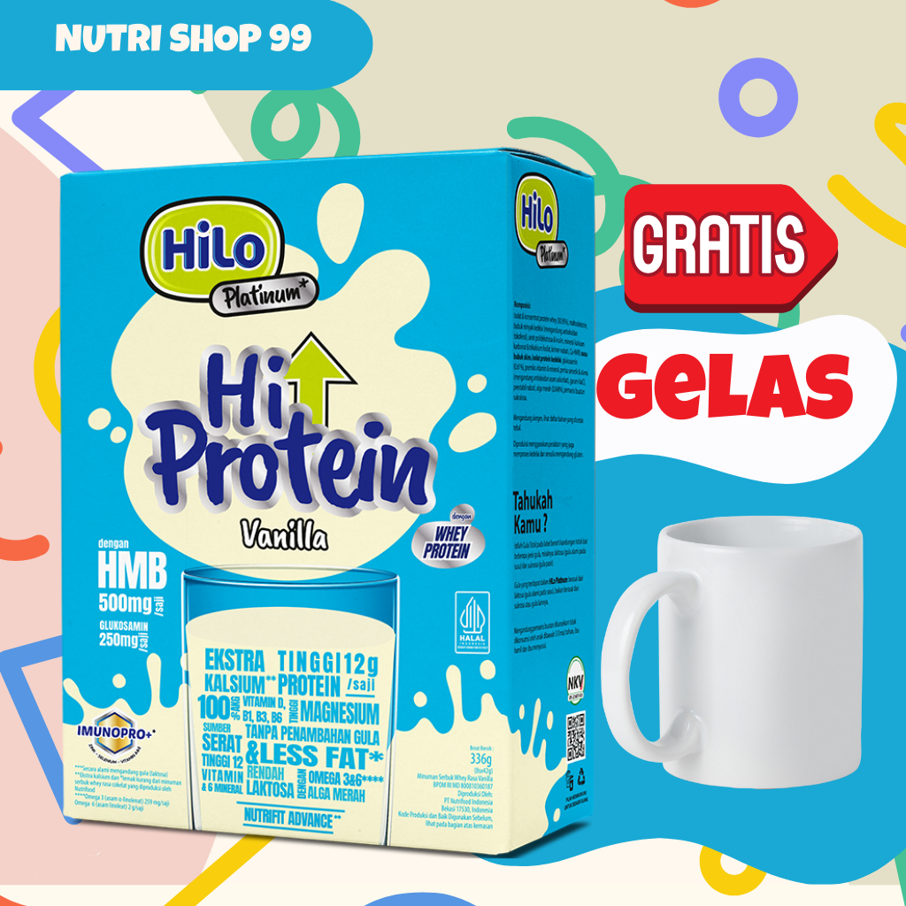 

Hilo Platinum + HMB 500mg VANILA GRATIS GELAS (8 Sachet) Susu Tinggi Protein Formula Terlengkap