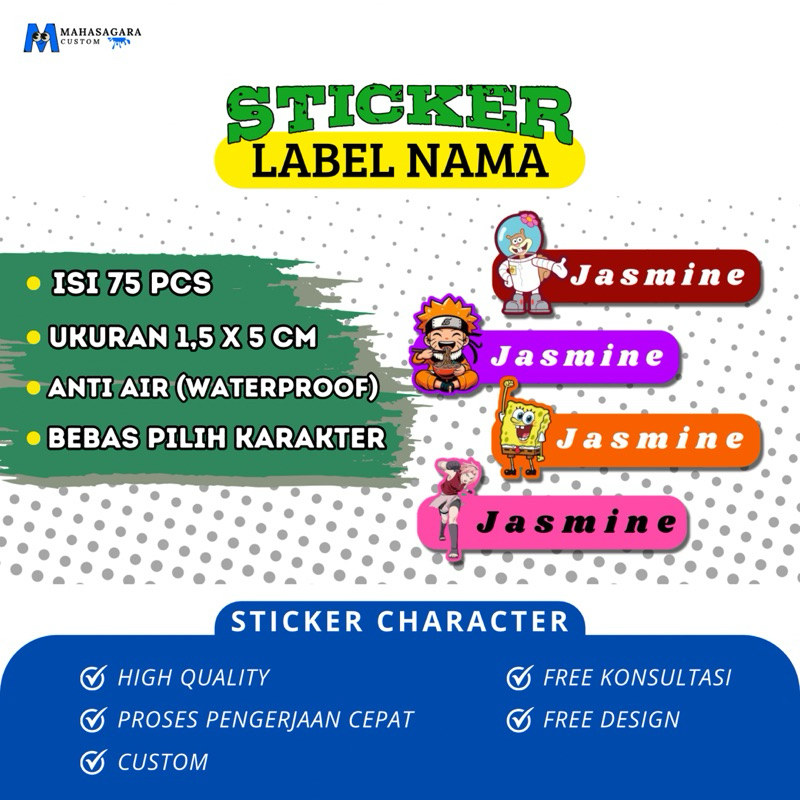 

Stiker Nama Anak Karakter Kartun, Stiker Label Anti Air