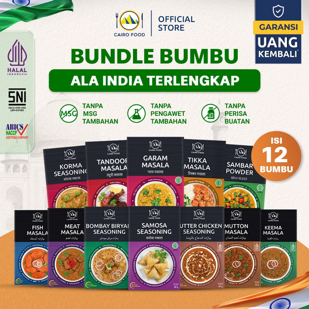 

Paket Hemat 12 Bumbu India – Untuk Ayam, Daging, Nasi, dan Snack | Cairo Food