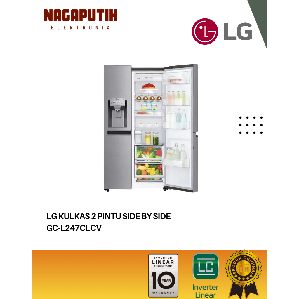 LG Kulkas SIDE BY SIDE LG GC-L247CLCV Side By Side INVERTER GARANSI