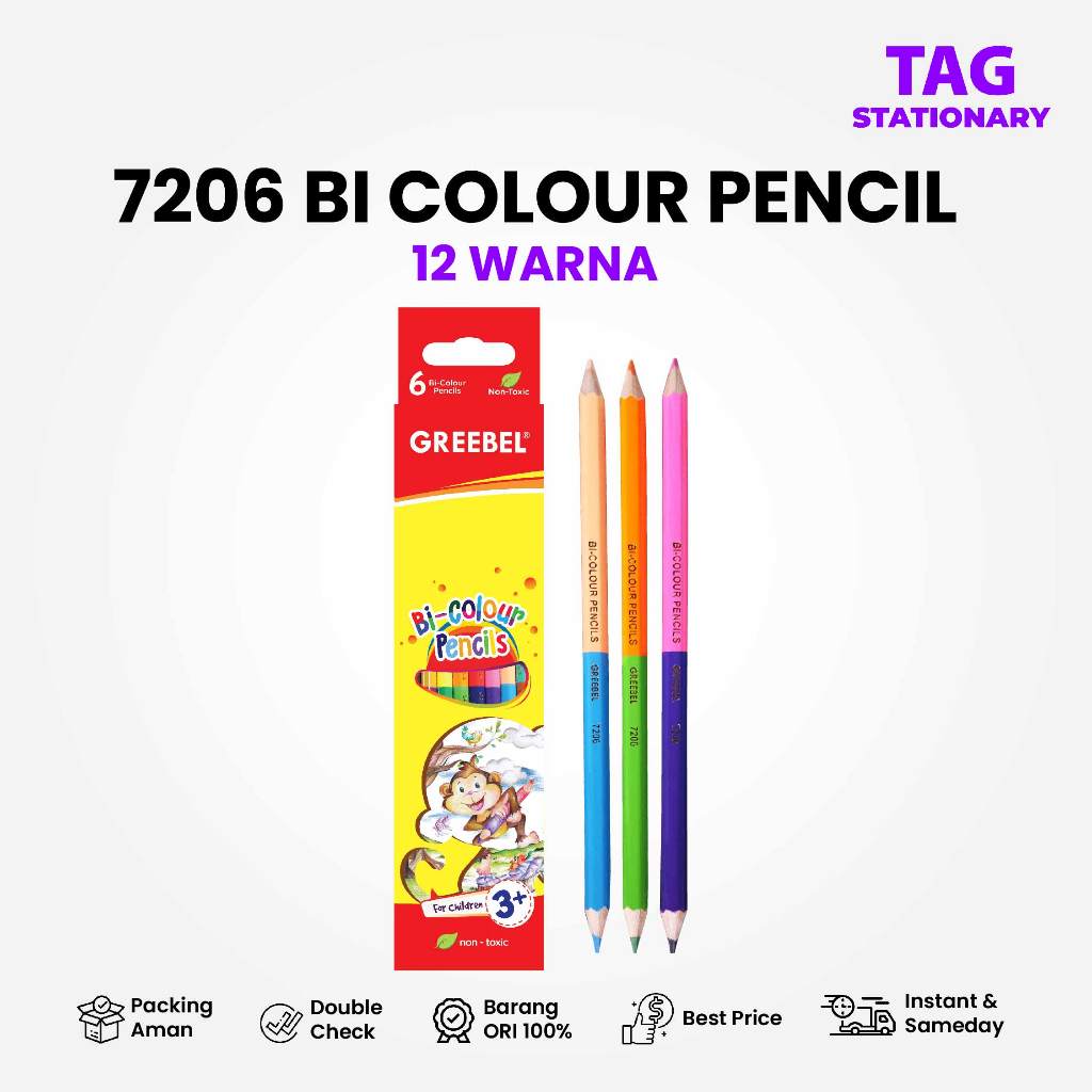 

GREEBEL Pensil Warna / Isi 6 PCS = 12 Warna / 7206 PENCIL BI COLOR / Timur Agung Grosir