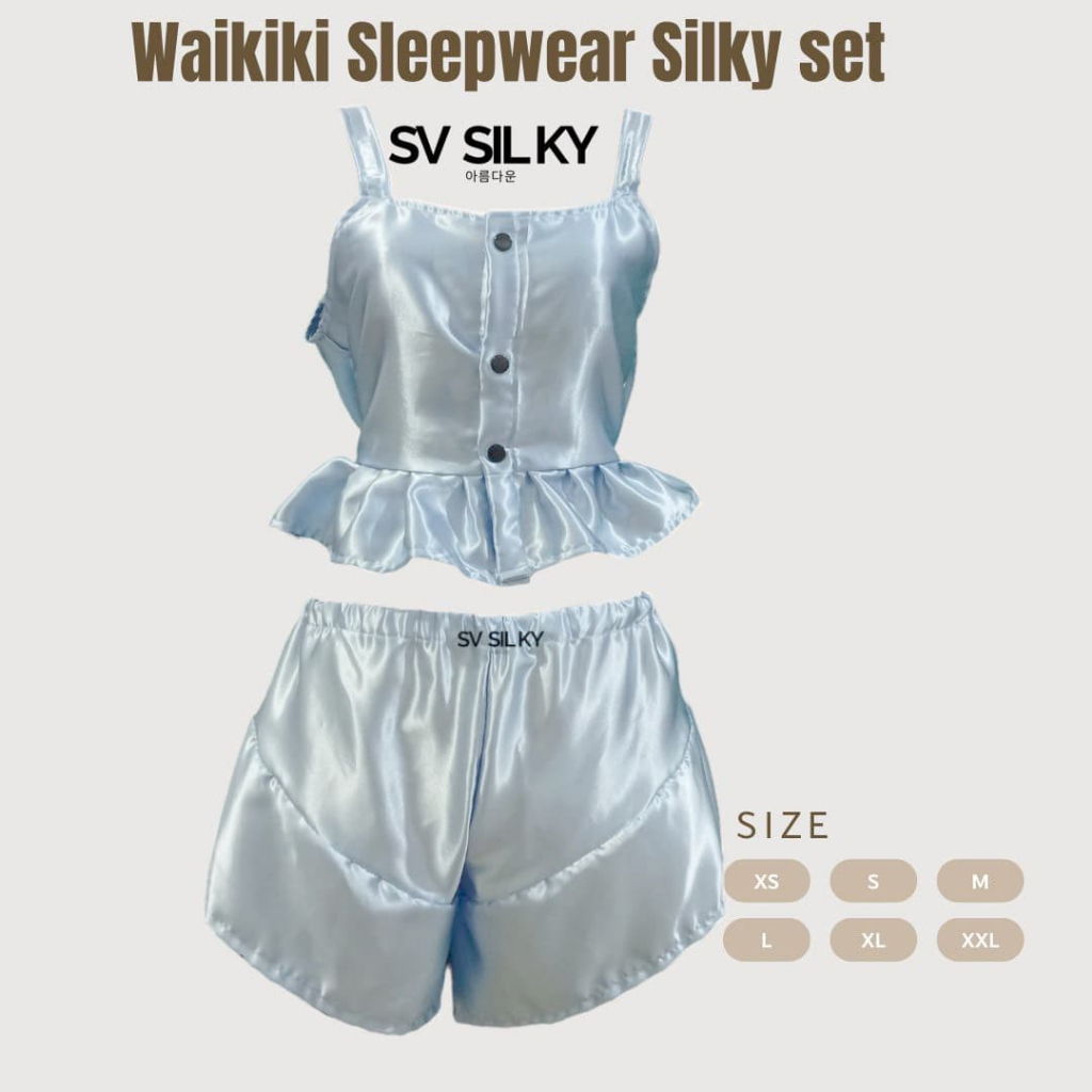 Waikiki SV Silky Premium Sleepwear Satin – Baju Tidur Cewek Tanktop & Celana Pendek Elegan  Pajamas 