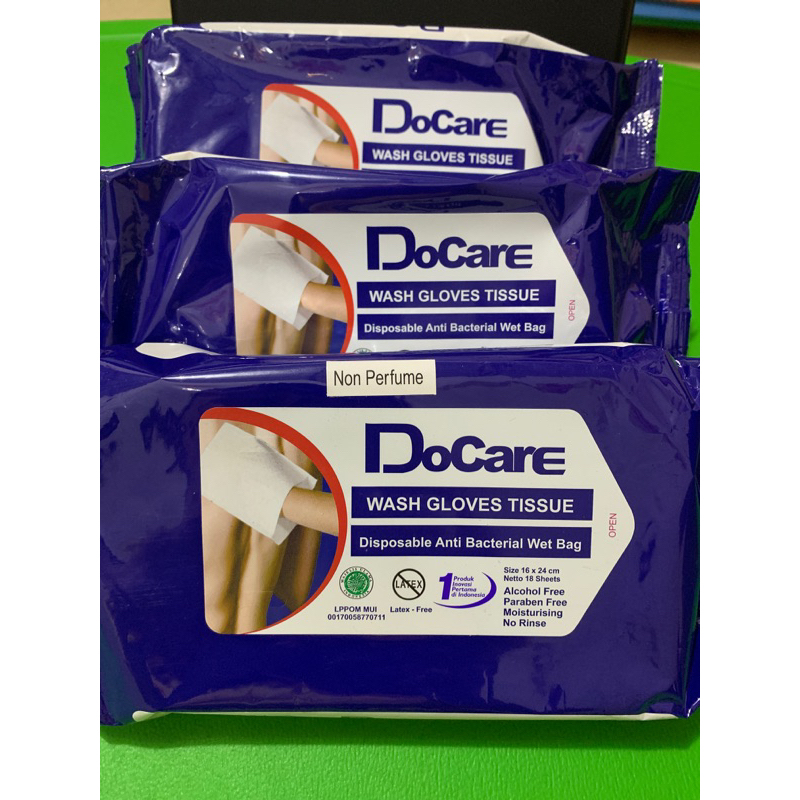 DOCARE WASH GLOVES TISSUE /TISSUE MANDI TISU BASAH 18 SHEET