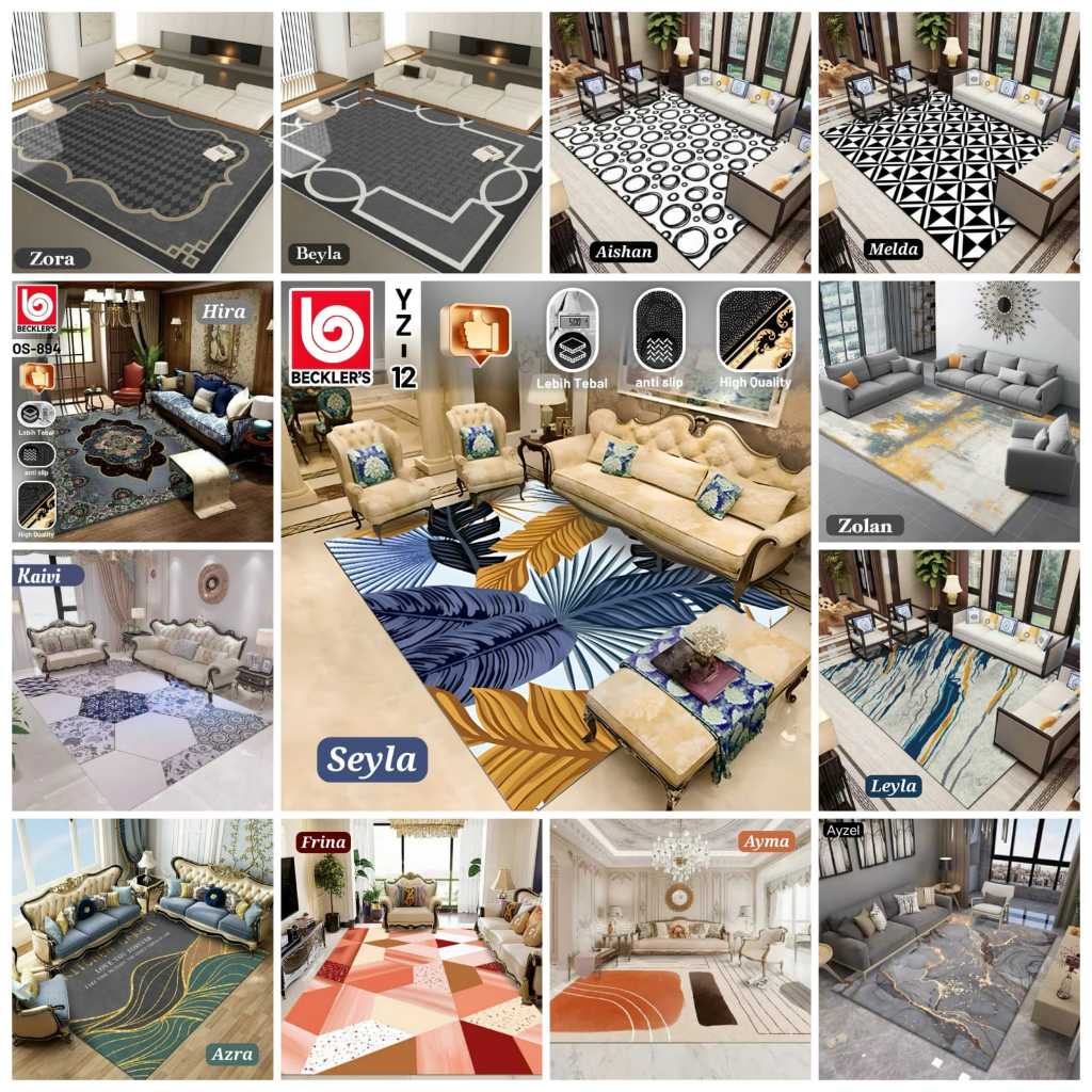 Karpet Lantai Aesthetic Estetik Style Eropa Import Bahan Polyester Anti Slip Tebal Untuk Ruang Tamu 