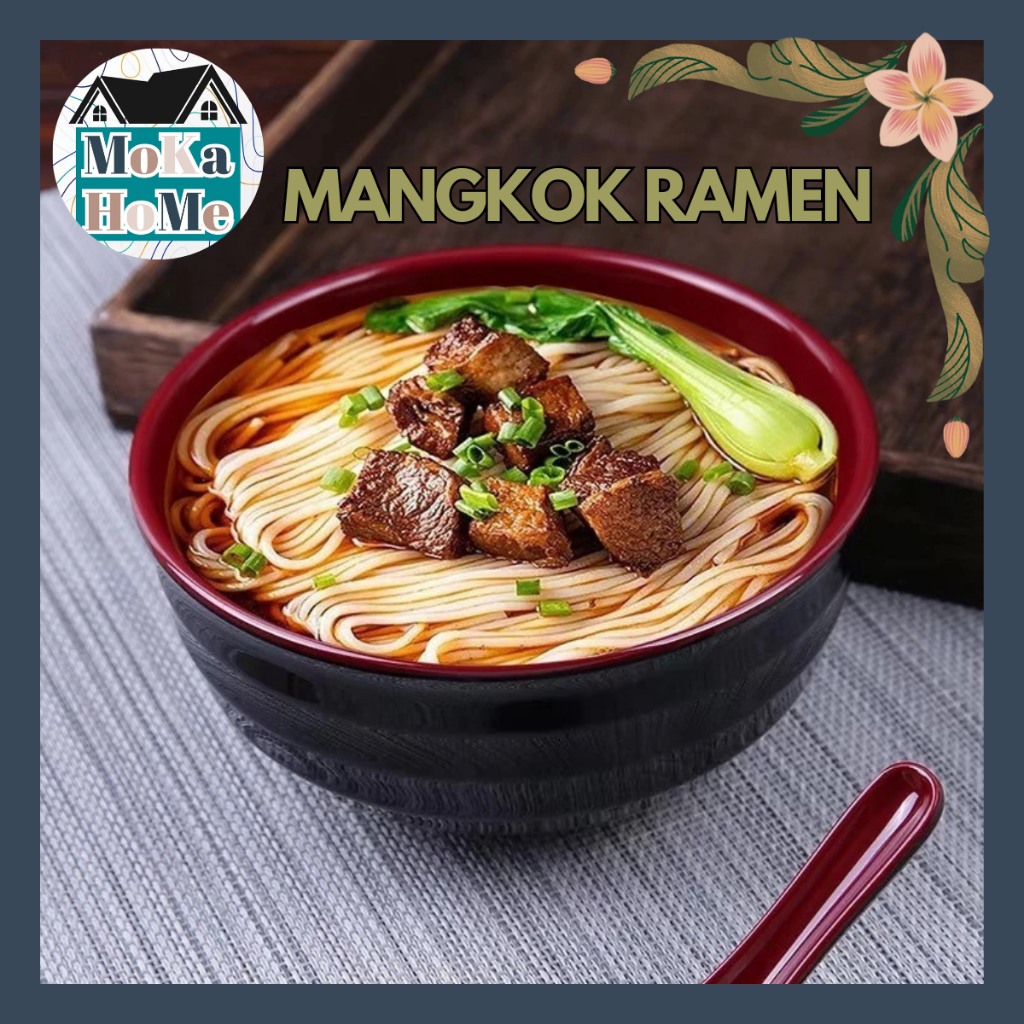 MANGKOK RAMEN HITAM MERAH 15 CM / MANGKOK SUP / MANGKOK MELAMIN PREMIUM / TERMURAH