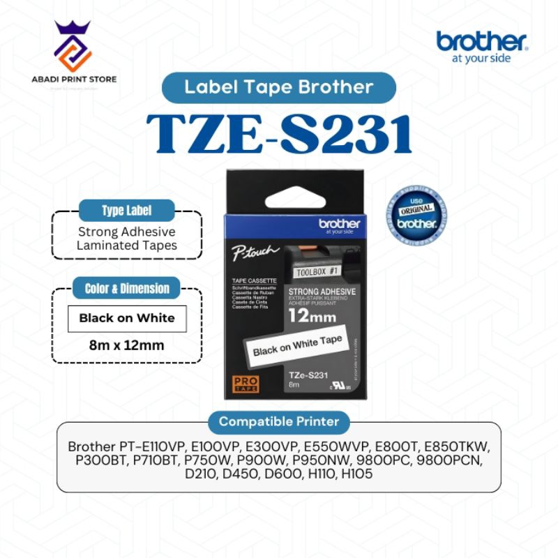 

Label Tape Brother TZE-S231 12mm Black On White
