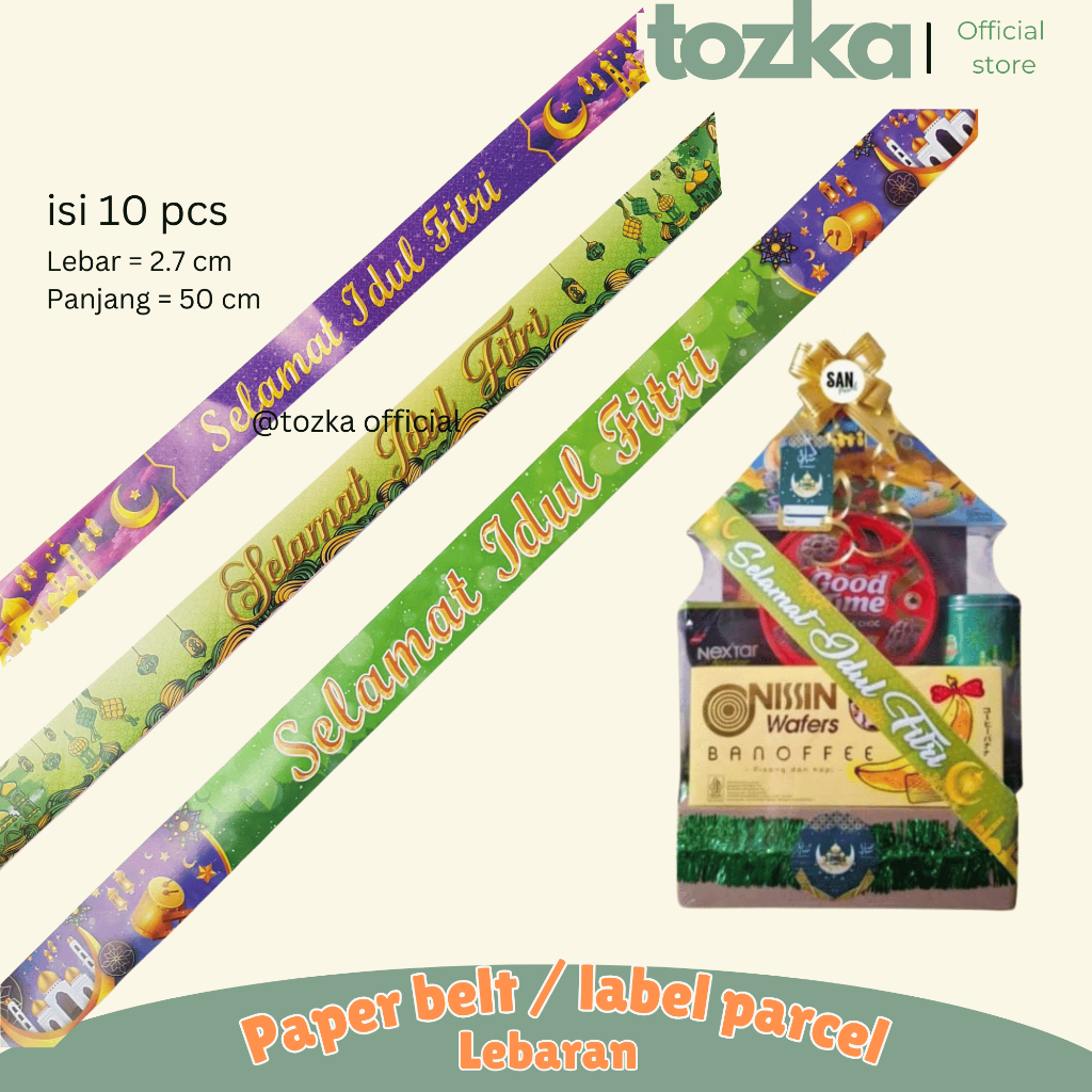 

[Tozka] Pita Parcel Lebaran Selempang Idul Fitri Paper Belt Hiasan Bingkisan 1 Pack 10 Lembar