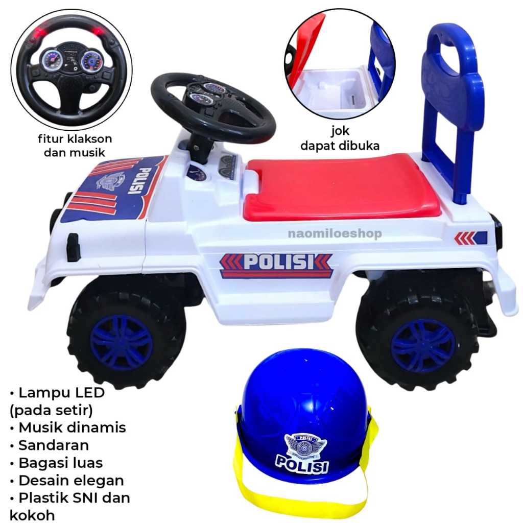 JSP JEEP POLISI DORONG BESAR Mainan mobil dorong jeep polisi MAINAN MOBIL DUDUK MUSIK & LAMPU