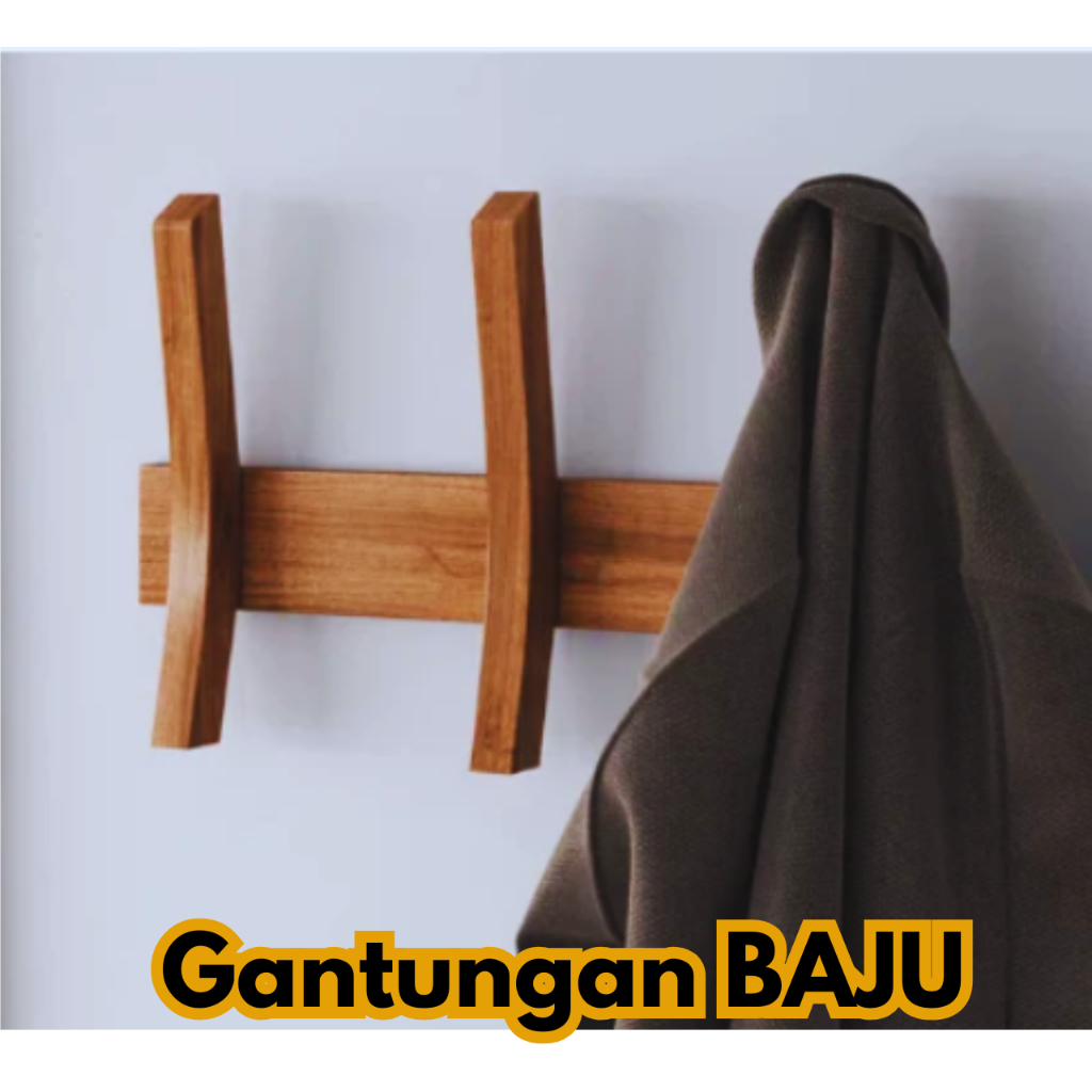 Gantungan Baju KAYU Aesthetic Kapstok Tempel Dinding Kuat Serbaguna
