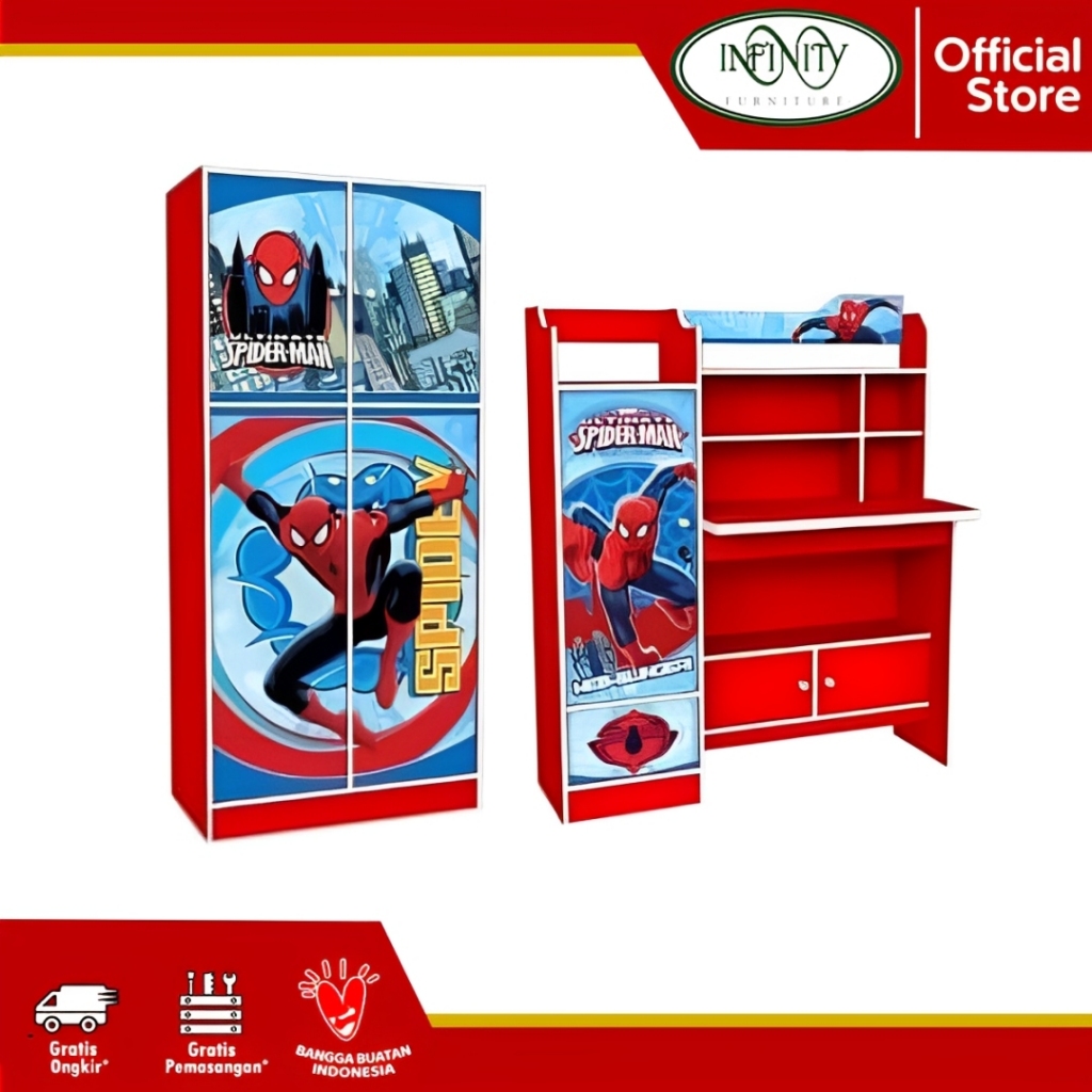 Paket Kamar Anak Lemari Pakaian dan Meja Belajar Spiderman WS
