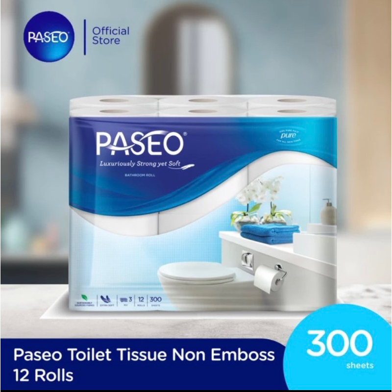 Tisu PASEO Bathroom Tissue Core Toilet Gulung 12 Rolls 300 Sheets