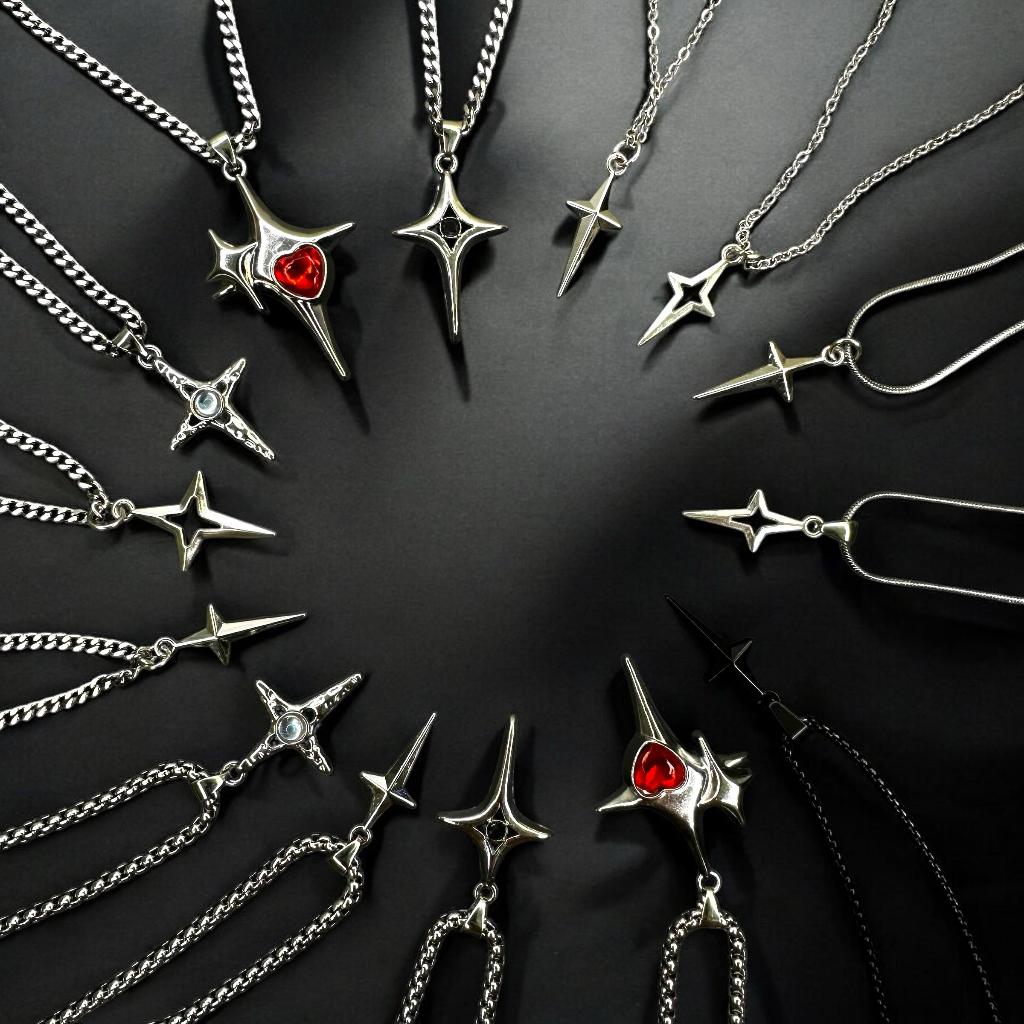 Kalung Smile Necklace Billie Eilish Cross Thunder Star Bintang Pendant Korea Style Perak Silver Pria