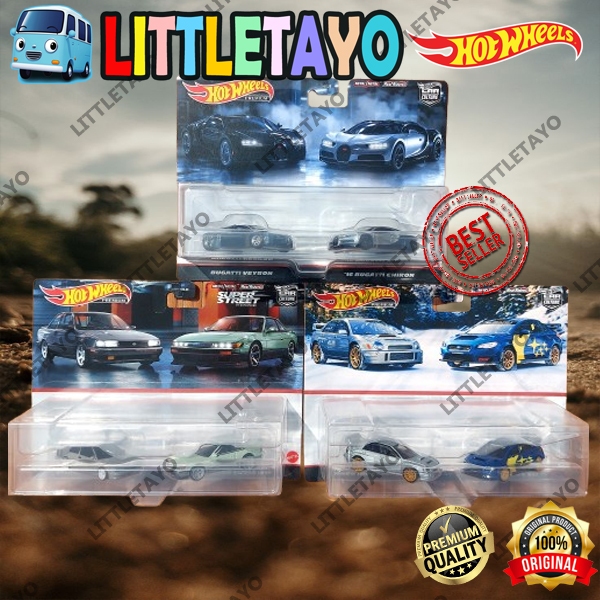 HOTWHEELS PREMIUM 2 PACK TWIN PACK LOT K BUGATTI VEYRON CHIRON SUBARU IMPREZA NISSAN SENTRA SILVIA