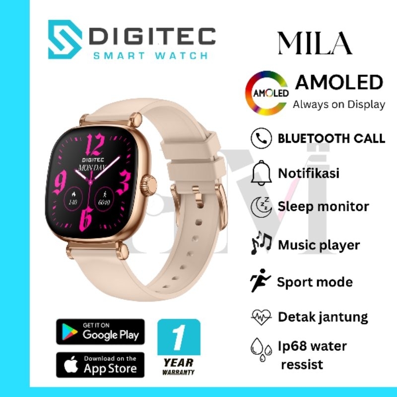 Digitec Smartwatch MILA Jam tangan Smartwatch Wanita Original Amoled Detak jantung Tensi darah Notif