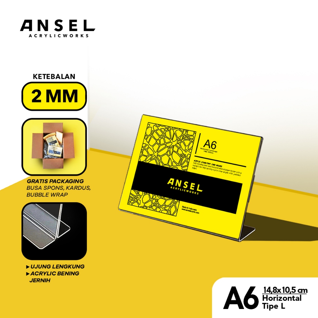 

ANSEL Tent Holder Akrilik Tipe L /A6 Horizontal Landscape 14,8x10,5 cm / [Brosur, Acrylic, Stand]